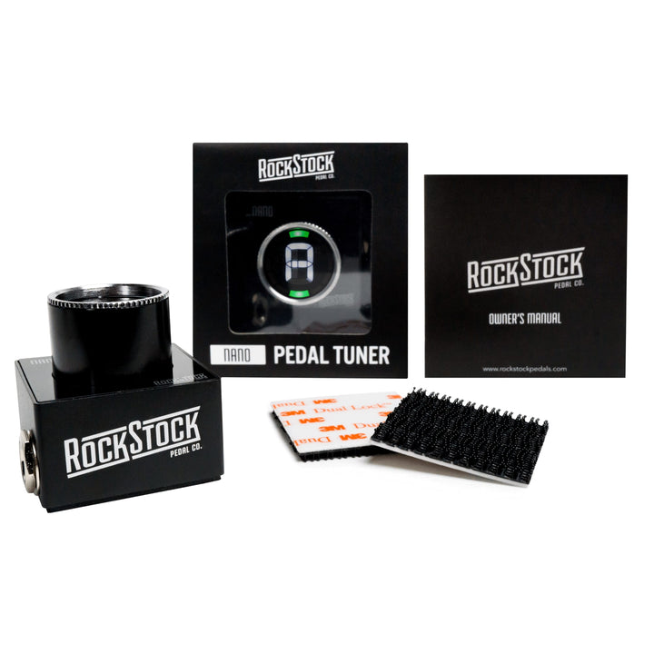 The Nano Tuner by Rock Stock, renowned as the smallest guitar tuner ever. Despite its compact size, it offers a bright, easy-to-read display, making it an indispensable tool for musicians seeking precise tuning even on a dimly lit stage or studio.