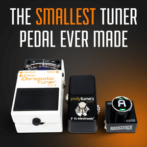 The Nano Tuner by Rock Stock, renowned as the smallest guitar tuner ever. Despite its compact size, it offers a bright, easy-to-read display, making it an indispensable tool for musicians seeking precise tuning even on a dimly lit stage or studio.